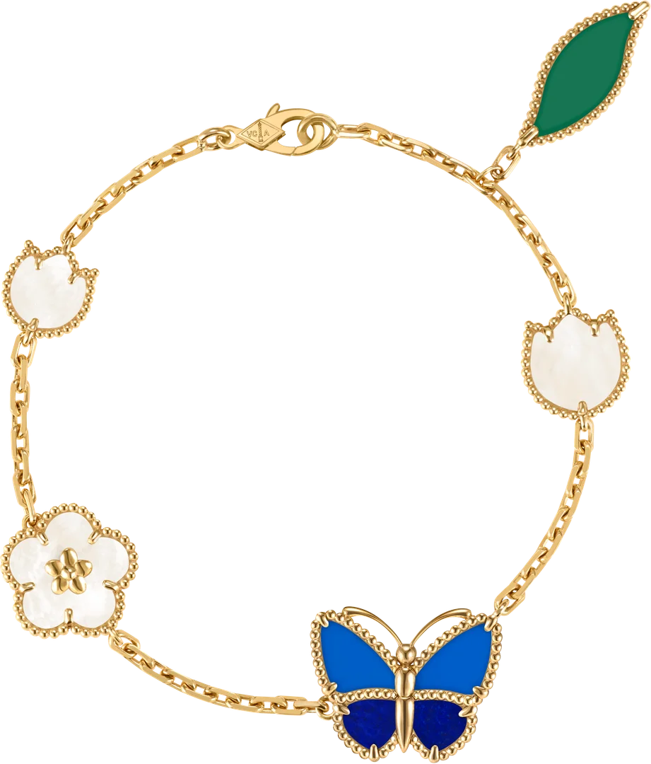 Van Cleef & Arpels Lucky Spring Ring und Armband aus Gelbgold mit Schmetterlingsmotiven und Edelsteinen