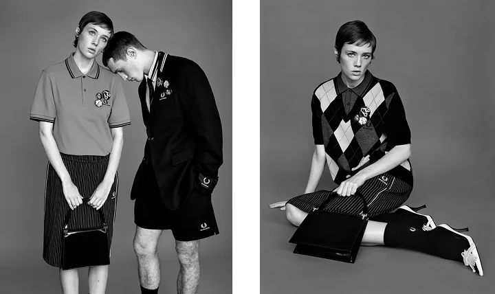 Fred Perry Kollektion von Kris Van Assche: klassische Poloshirts, Trainingssets und Blazer neu interpretiert, die sportliche Konstruktion mit formeller Schneiderlogik verbinden.