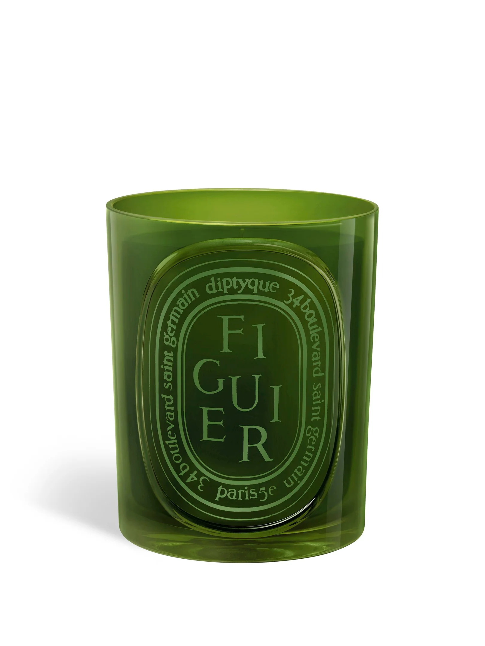 Grüne Diptyque Figuier Duftkerze 300g im Glasgefäß freigestellt