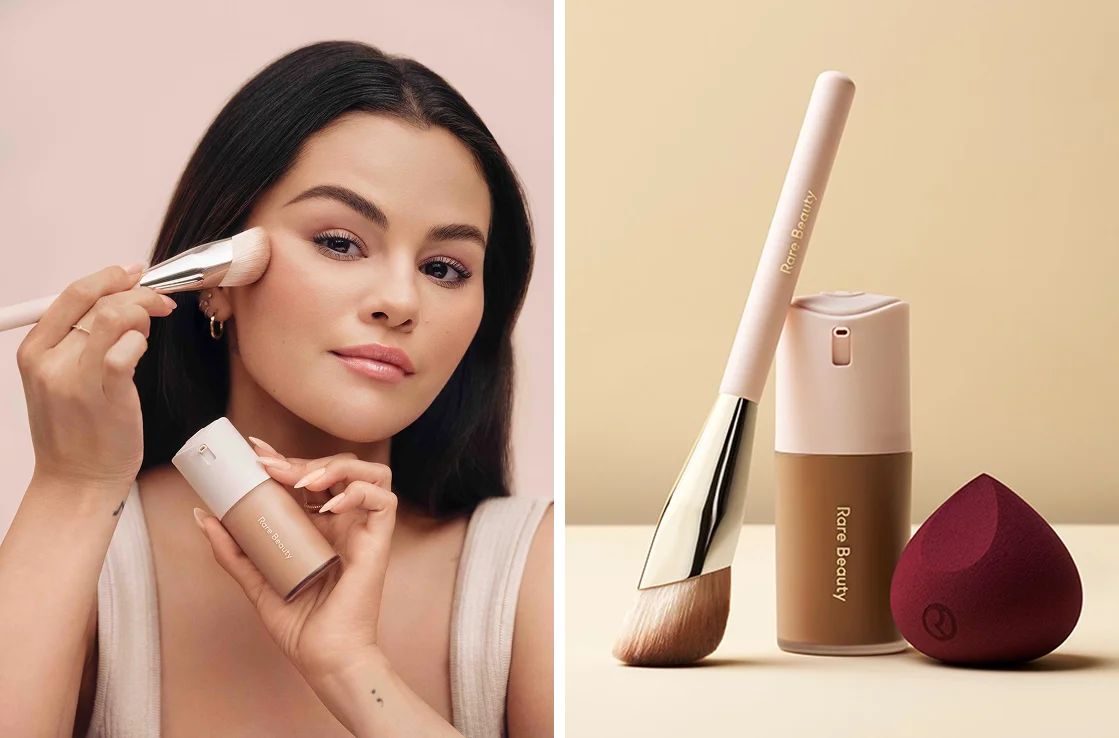 Selena Gomez trägt Rare Beauty Foundation für natürlichen matten Teint