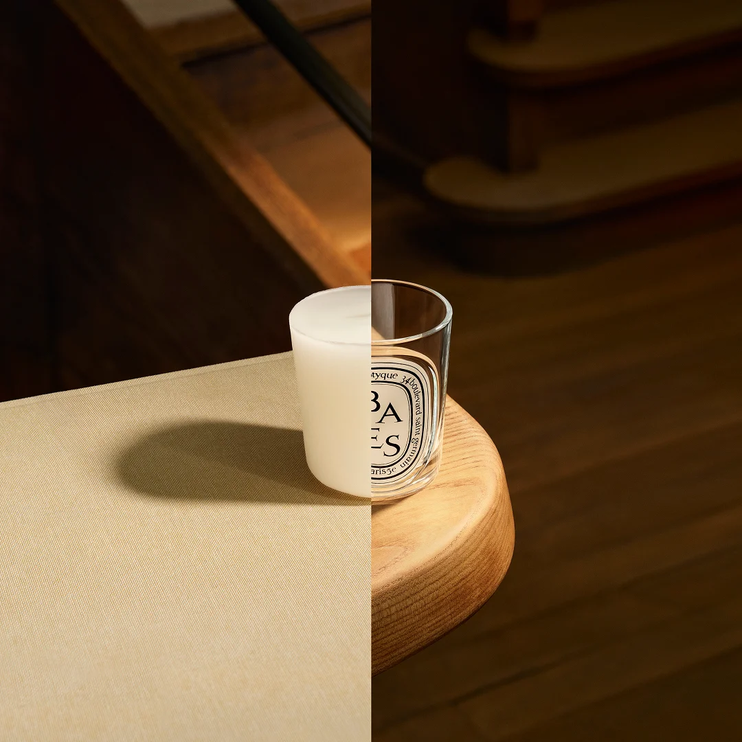 Vergleich der neuen Diptyque Kerze mit Wachs Refill und Glasgefäß, vorher nachher Designvergleich